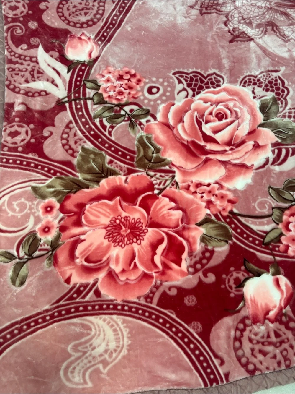 Pierre Cardin Luxury Heavy Mink Blanket Rose Floral Faux Fur Full Queen 88”x76”